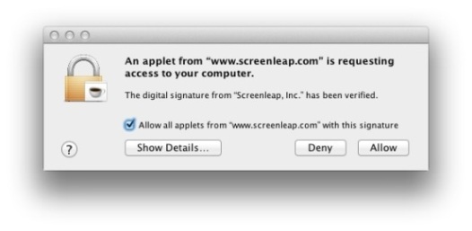 Grant the Screenleap Applet Permission