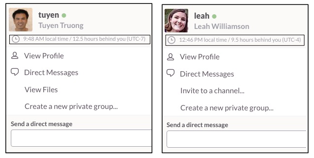 Screenleap Communication Slack - Time zones